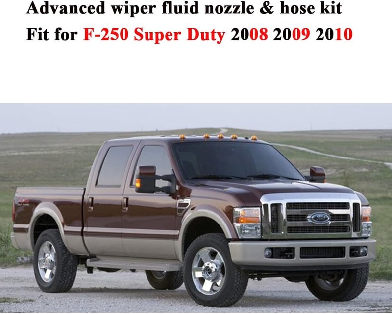 ZHPTAM 7C3Z-17K605-A Wiper Fluid Nozzle Hose Kit Fit for 2008 2009 2010 Ford Super Duty F-250 F-350 F-450 F-550 Windshield Washer Jet Nozzles(Two Fan Spray Hole) & Rubber Tube Kit–Replaces # 7C3Z-17603-A - Image 3
